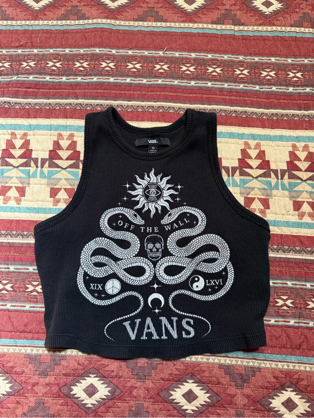 Vans Black Graphic Ribbed Crop Tank Top XS